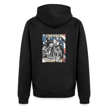 MOTORRAD LIVE YOUR DREAM NOW - Unisex Premium Bio Zip Hoodie - Schwarz - Hinten - Nico (187cm)