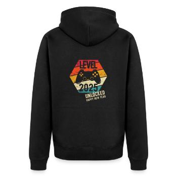 Happy New Year Level 2025 unlocked - Unisex Premium Bio Zip Hoodie - Schwarz - Hinten - Nico (187cm)