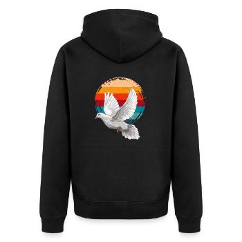 La paix en mouvement – Colombe au coucher du soleil - Veste à capuche bio Premium Unisexe - noir - Dos - Nico (187cm)