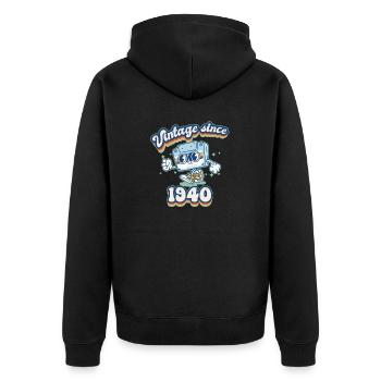 Vintage 1940 Classic Retro Vibes 85th Birthday - Unisex Premium Organic Zip Hoodie - black - Back - Nico (187cm)