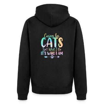 Caring for Cats Isn't What I Do Cat Tie Dye - Unisex Premium Organic Zip Hoodie - black - Back - Nico (187cm)