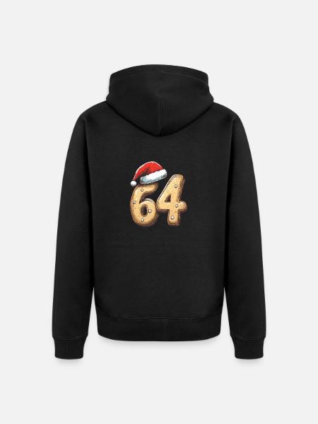 64 Number Christmas Biscuit - Unisex Premium Organic Zip Hoodie - black