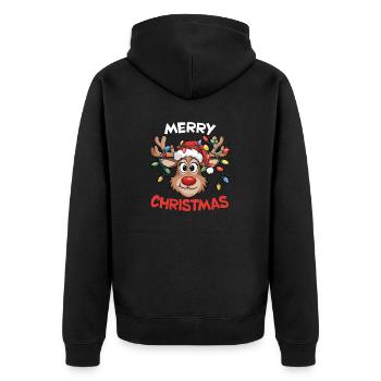 Merry Christmas Red Santa Hat Reindeer Xmas Family - Unisex Premium Organic Zip Hoodie - black - Back - Nico (187cm)