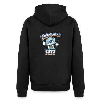 Vintage 1977 Classic Retro Vibes 48th Birthday - Unisex Premium Organic Zip Hoodie - black - Back - Nico (187cm)