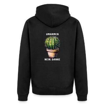 KAKTUS UMARMEN NEIN, DANKE - Unisex Premium Bio Zip Hoodie - Schwarz - Hinten - Nico (187cm)