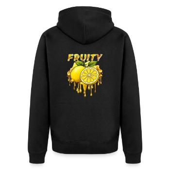 ZITRONE FRUITY - Unisex Premium Bio Zip Hoodie - Schwarz - Hinten - Nico (187cm)