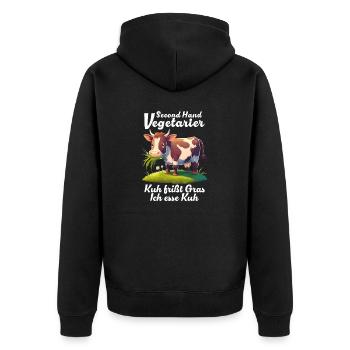 VEGETARIER KUH FRIßT GRAS - Unisex Premium Bio Zip Hoodie - Schwarz - Hinten - Nico (187cm)