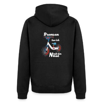 LAUFRAD Bremsen tue ich mit der Nase - Unisex Premium Bio Zip Hoodie - Schwarz - Hinten - Nico (187cm)