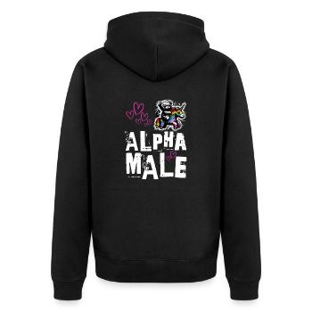 Alpha Einhorn - Süßer Teddy reitet auf Einhorn - Unisex Premium Bio Zip Hoodie - Schwarz - Hinten - Nico (187cm)