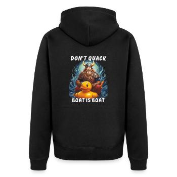 WIKINGER DON´T QUACK BOAT IS BOAT - Unisex Premium Bio Zip Hoodie - Schwarz - Hinten - Nico (187cm)