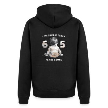 Child 65. Birthday - Unisex Premium Organic Zip Hoodie - black - Back - Nico (187cm)