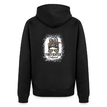 Feuerwehrmann Freundin Leopard Unordentliches Brötchen Lustig - Unisex Premium Bio Zip Hoodie - Schwarz - Hinten - Nico (187cm)