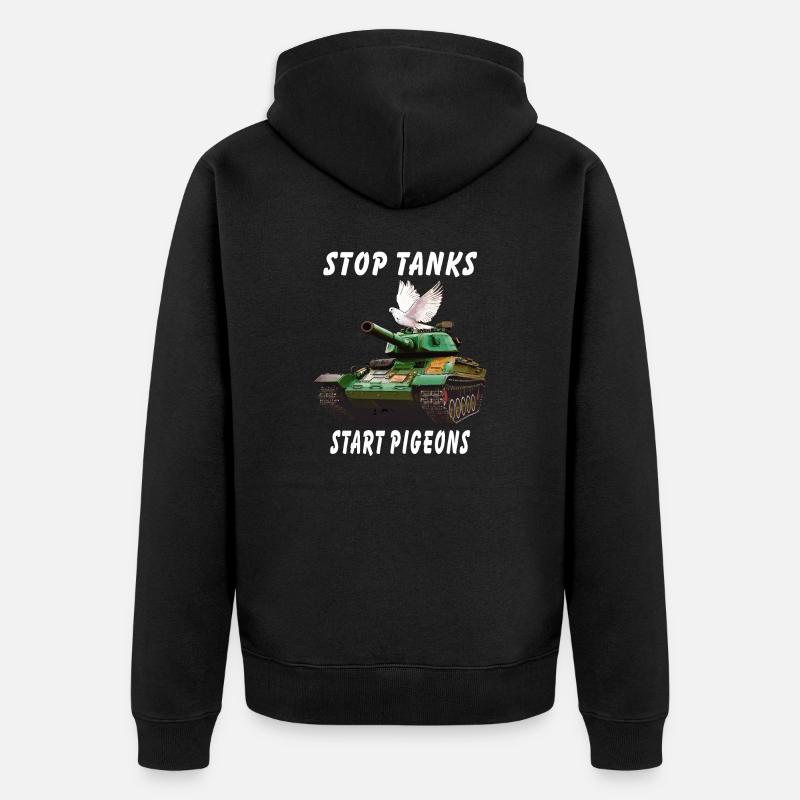 STOP TANKS START PIGEONS - Unisex Premium Bio Zip Hoodie - Schwarz