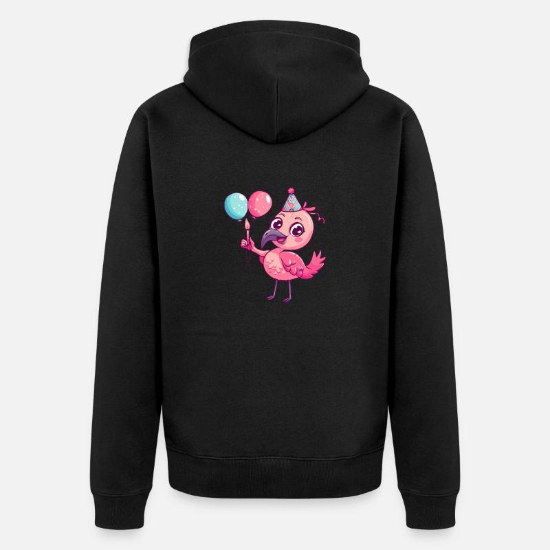 Flamingo Anniversaire Bande dessinée Mignon - Veste à capuche bio Premium Unisexe - noir