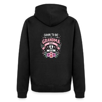 Bald Oma, soon to be grandma - Unisex Premium Bio Zip Hoodie - Schwarz - Hinten - Nico (187cm)