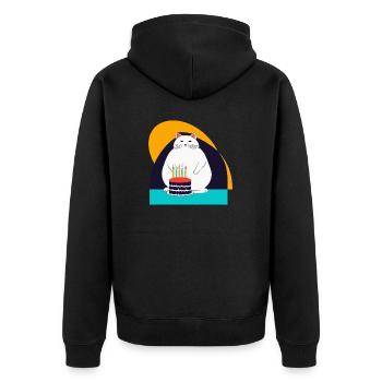 Cat celebrates fifth birthday - Unisex Premium Organic Zip Hoodie - black - Back - Nico (187cm)