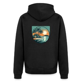 Strand, Palme, Sonnenuntergang, Urlaub - Unisex Premium Bio Zip Hoodie - Schwarz - Hinten - Nico (187cm)
