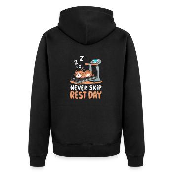 Never Skip Rest Day Funny Bodybuilding Cat - Unisex Premium Organic Zip Hoodie - black - Back - Nico (187cm)