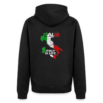 ITALIA ITALY IS LIFE - Unisex Premium Bio Zip Hoodie - Schwarz - Hinten - Nico (187cm)