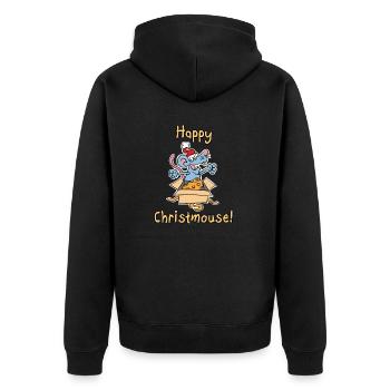 Cute Cartoon Christmas Mouse-Happy Christmouse - Unisex Premium Organic Zip Hoodie - black - Back - Nico (187cm)