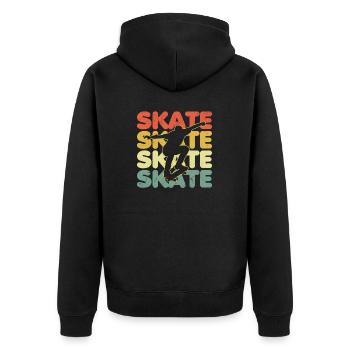 Funny Skate Retro Vintage Longboarding Skating - Unisex Premium Organic Zip Hoodie - black - Back - Nico (187cm)