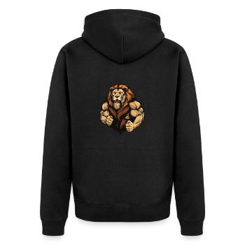Löwe Gym Muskeln Martial Arts MMA - Unisex Premium Bio Zip Hoodie - Schwarz - Hinten - Nico (187cm)