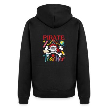 Piratenlehrer Schatzsuche Kreuzknochen Lustig - Unisex Premium Bio Zip Hoodie - Schwarz - Hinten - Nico (187cm)
