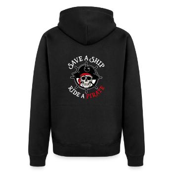 Save A Ship Ride A Pirate Aargh Ship Captain - Unisex Premium Bio Zip Hoodie - Schwarz - Hinten - Nico (187cm)