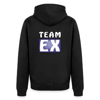 TEAM EX - Unisex Premium Bio Zip Hoodie - Schwarz - Hinten - Nico (187cm)