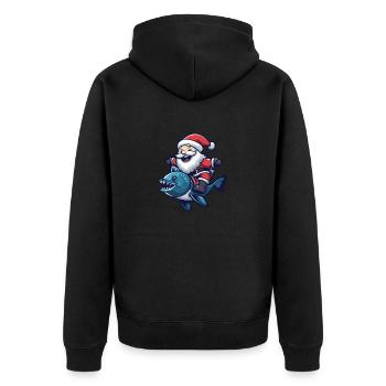 Piranha Fische Weihnachtsmann Cartoon - Unisex Premium Bio Zip Hoodie - Schwarz - Hinten - Nico (187cm)