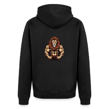 Löwe Bodybuilding Fitness Martial Arts MMA - Unisex Premium Bio Zip Hoodie - Schwarz - Hinten - Nico (187cm)