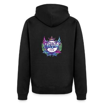 Ibiza Crew Bunt - Unisex Premium Bio Zip Hoodie - Schwarz - Hinten - Nico (187cm)