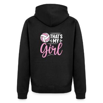 Das ist mein Mädchen Volleyball Bump Set Spike - Unisex Premium Bio Zip Hoodie - Schwarz - Hinten - Nico (187cm)