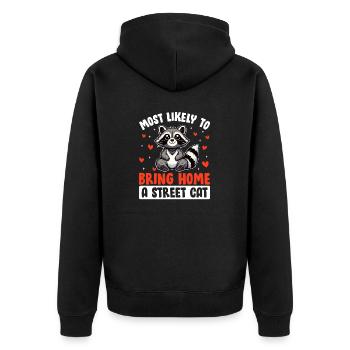 Most Likely to Bring Home A Street Cat Funny - Unisex Premium Organic Zip Hoodie - black - Back - Nico (187cm)