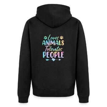 Liebt Tiere Toleriert Menschen Batik Tier - Unisex Premium Bio Zip Hoodie - Schwarz - Hinten - Nico (187cm)