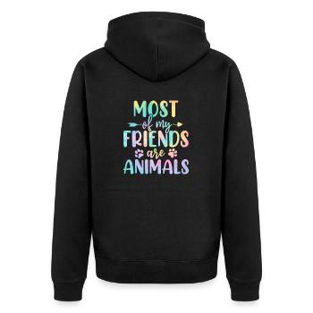 Die meisten meiner Freunde sind Tiere Tie Dye Tier - Unisex Premium Bio Zip Hoodie - Schwarz - Hinten - Nico (187cm)
