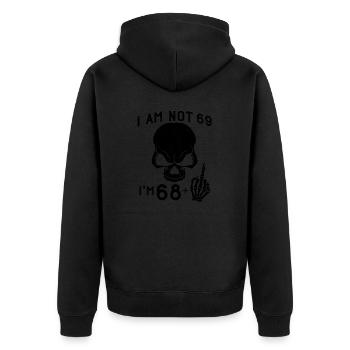 I Am 68 Plus Middle Finger - 69th Birthday - Unisex Premium Organic Zip Hoodie - black - Back - Nico (187cm)