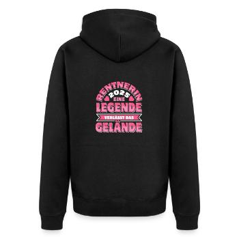 Rentnerin 2025 Eine Legende verlässt das Gelände - Unisex Premium Bio Zip Hoodie - Schwarz - Hinten - Nico (187cm)