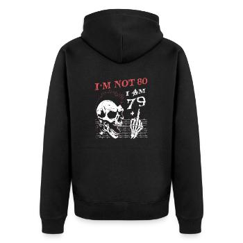 J’ai 79 ans et majeur - 80e anniversaire - Veste à capuche bio Premium Unisexe - noir - Dos - Nico (187cm)