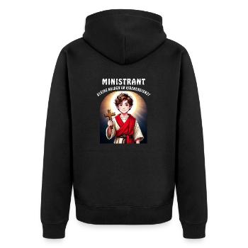 MINISTRANT KLEINE HELDEN IM KIRCHENDIENST - Unisex Premium Bio Zip Hoodie - Schwarz - Hinten - Nico (187cm)