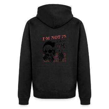 I Am 74 Plus Middle Finger - 75th Birthday - Unisex Premium Organic Zip Hoodie - black - Back - Nico (187cm)