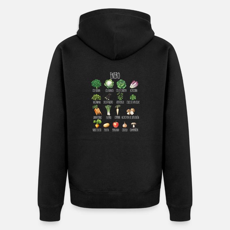 Janvier Collage de fruits et légumes de saison - Veste à capuche bio Premium Unisexe - noir