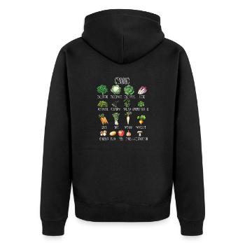 Janvier Collage de fruits et légumes de saison - Veste à capuche bio Premium Unisexe - noir - Dos - Nico (187cm)