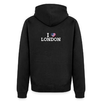Ich liebe London USA Flagge Cool Paris Frankreich Liebhaber Wortspiel - Unisex Premium Bio Zip Hoodie - Schwarz - Hinten - Nico (187cm)
