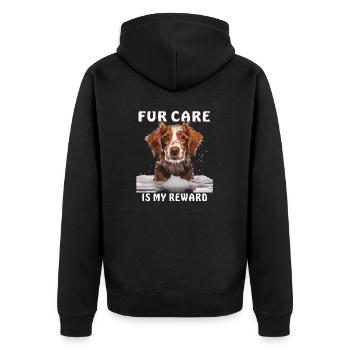 HUND FUR CARE IS MY REWARD - Unisex Premium Bio Zip Hoodie - Schwarz - Hinten - Nico (187cm)