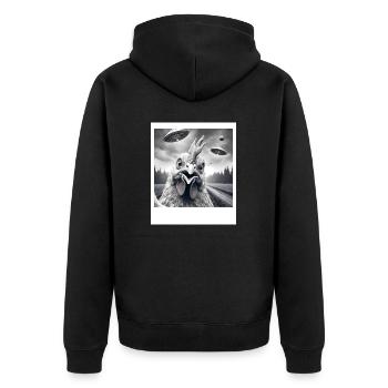 Poulet Coq Drôle Selfie graphique avec OVNI Wei - Veste à capuche bio Premium Unisexe - noir - Dos - Nico (187cm)