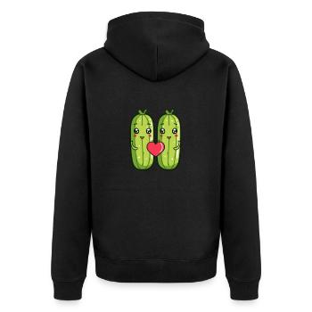 Gurke Paar Liebe Herz Comic - Unisex Premium Bio Zip Hoodie - Schwarz - Hinten - Nico (187cm)