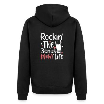 Rockin The Bonus Mom Life Funny Stepmom - Unisex Premium Organic Zip Hoodie - black - Back - Nico (187cm)
