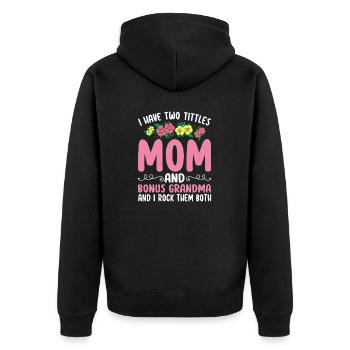 J’ai deux titres Funny Motherhood Bonus Mom - Veste à capuche bio Premium Unisexe - noir - Dos - Nico (187cm)