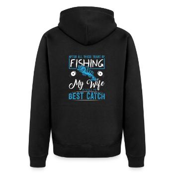 After All These Years Of Fishing, My Wife Is - Unisex Premium Organic Zip Hoodie - black - Back - Nico (187cm)